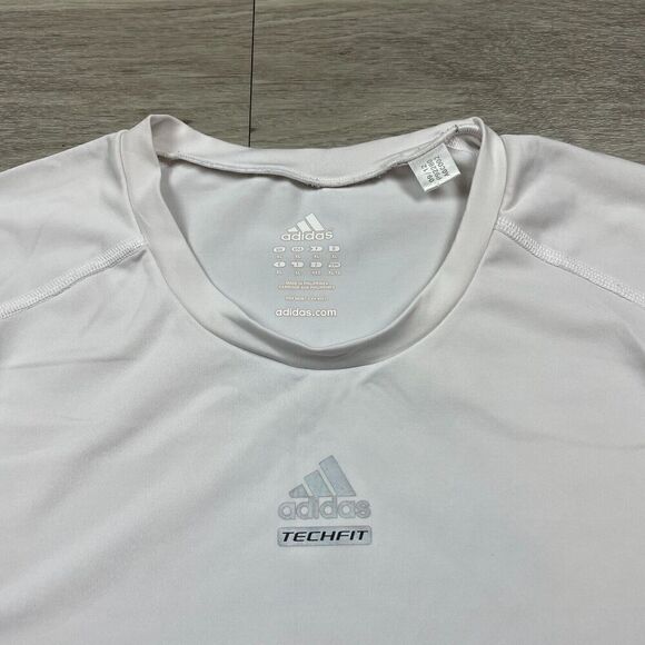 Adidas Shirt Mens Extra Large White Techfit Training Gym Active - Picture 2 of 10